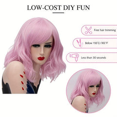 Short Grey Wavy Cosplay Red Wig Women 8 Colors Synthetic Hair