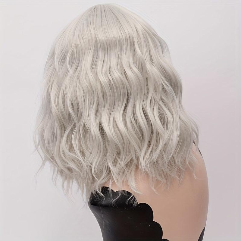Short Grey Wavy Cosplay Red Wig Women 8 Colors Synthetic Hair