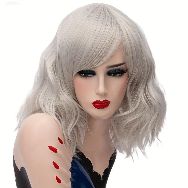 Short Grey Wavy Cosplay Red Wig Women 8 Colors Synthetic Hair