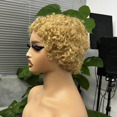 150 Density Short Curly Wavy Human Hair Wig Non Lace Wigs