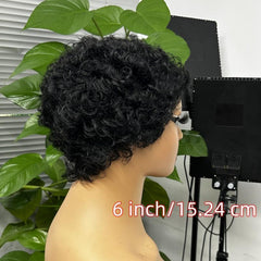 150 Density Short Curly Wavy Human Hair Wig Non Lace Wigs