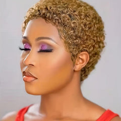 150 Density Short Curly Wavy Human Hair Wig Non Lace Wigs