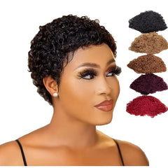 150 Density Short Curly Wavy Human Hair Wig Non Lace Wigs