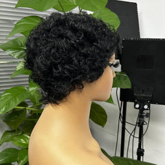 150 Density Short Curly Wavy Human Hair Wig Non Lace Wigs