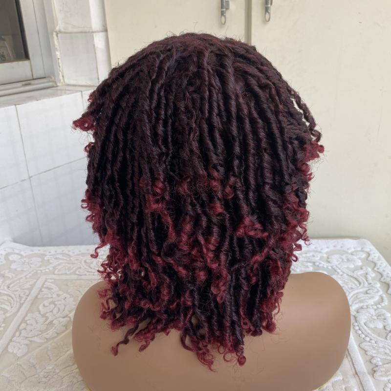 Short Dreadlock Wig Ombre Red Honey Blonde Curly Synthetic Wig