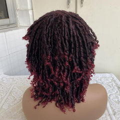 Short Dreadlock Wig Ombre Red Honey Blonde Curly Synthetic Wig