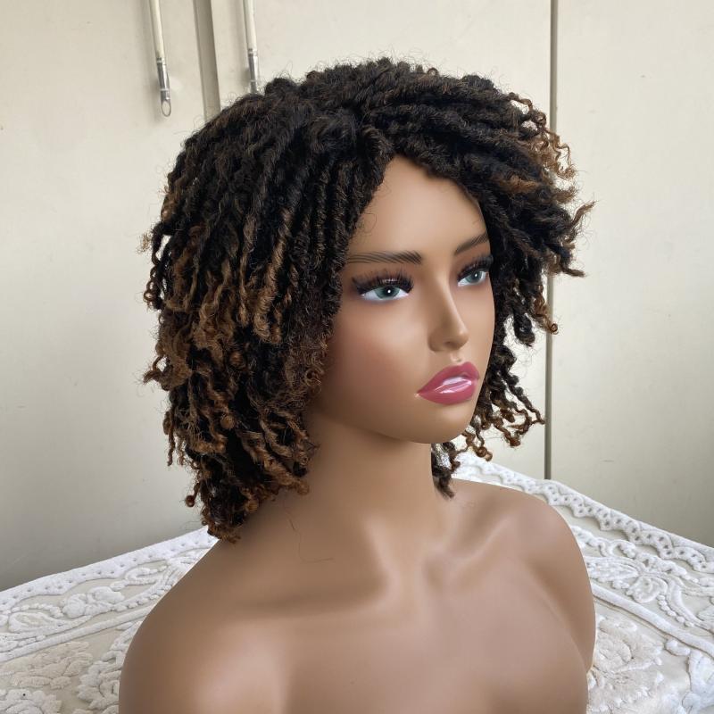 Short Dreadlock Wig Ombre Red Honey Blonde Curly Synthetic Wig
