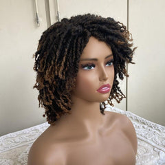 Short Dreadlock Wig Ombre Red Honey Blonde Curly Synthetic Wig