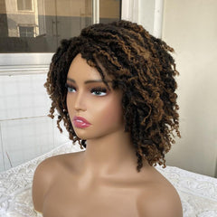 Short Dreadlock Wig Ombre Red Honey Blonde Curly Synthetic Wig