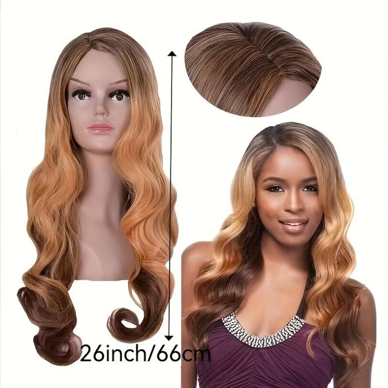 Burgundy Wavy Bangs Wig Pink Long Hair Golden Gradual Daily Role Play Ball