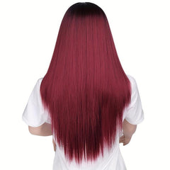 Burgundy Wavy Bangs Wig Pink Long Hair Golden Gradual Daily Role Play Ball