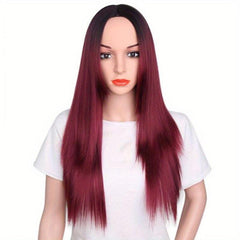 Burgundy Wavy Bangs Wig Pink Long Hair Golden Gradual Daily Role Play Ball