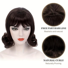 Short Curly Bob Cut Wig With Bangs Synthetic Wig Heat Resistant