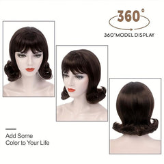 Short Curly Bob Cut Wig With Bangs Synthetic Wig Heat Resistant