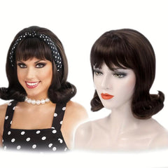 Short Curly Bob Cut Wig With Bangs Synthetic Wig Heat Resistant
