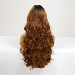 Long Wavy Wig With Bangs Ombre Brown Curly Wigs For Women
