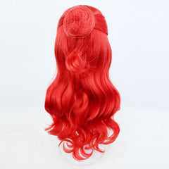 Red Long Curly Wig With Hair Bun Synthetic Wig Anime Cosplay Halloween Party