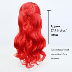 Red Long Curly Wig With Hair Bun Synthetic Wig Anime Cosplay Halloween Party