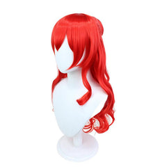 Red Long Curly Wig With Hair Bun Synthetic Wig Anime Cosplay Halloween Party