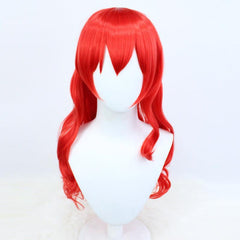 Red Long Curly Wig With Hair Bun Synthetic Wig Anime Cosplay Halloween Party