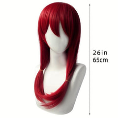 Red Long Straight Synthetic Wig With Bangs Anime Cosplay Wig