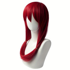 Red Long Straight Synthetic Wig With Bangs Anime Cosplay Wig
