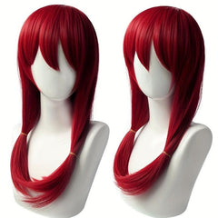 Red Long Straight Synthetic Wig With Bangs Anime Cosplay Wig
