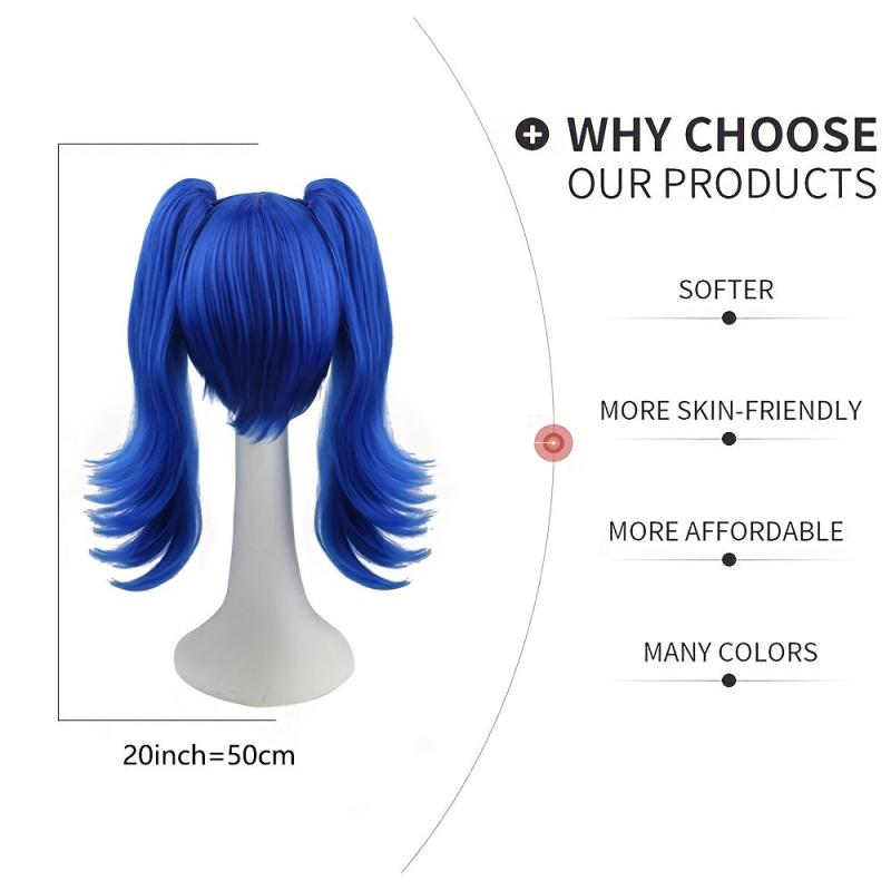 Long Curly Double Ponytail Synthetic Wig With Bangs Anime Cosplay Wig