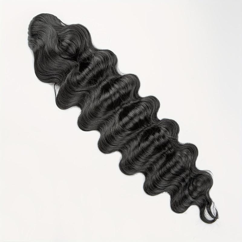 Long Deep Wave Ponytail Extensions Synthetic Fiber Drawstring Clip In Ponytail