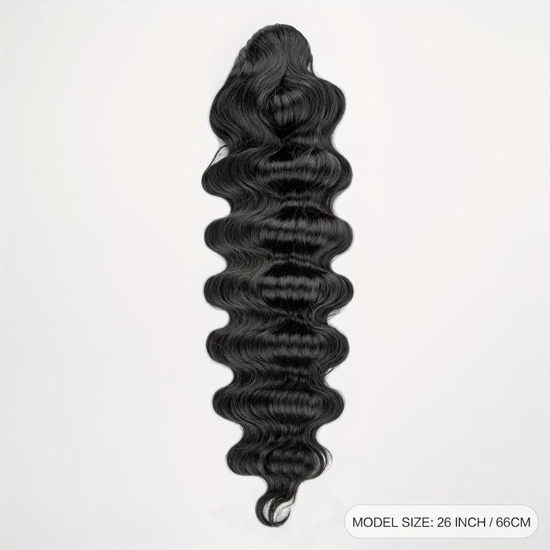 Long Deep Wave Ponytail Extensions Synthetic Fiber Drawstring Clip In Ponytail