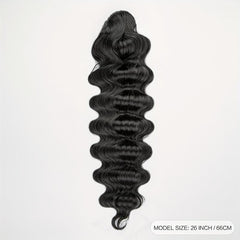 Long Deep Wave Ponytail Extensions Synthetic Fiber Drawstring Clip In Ponytail
