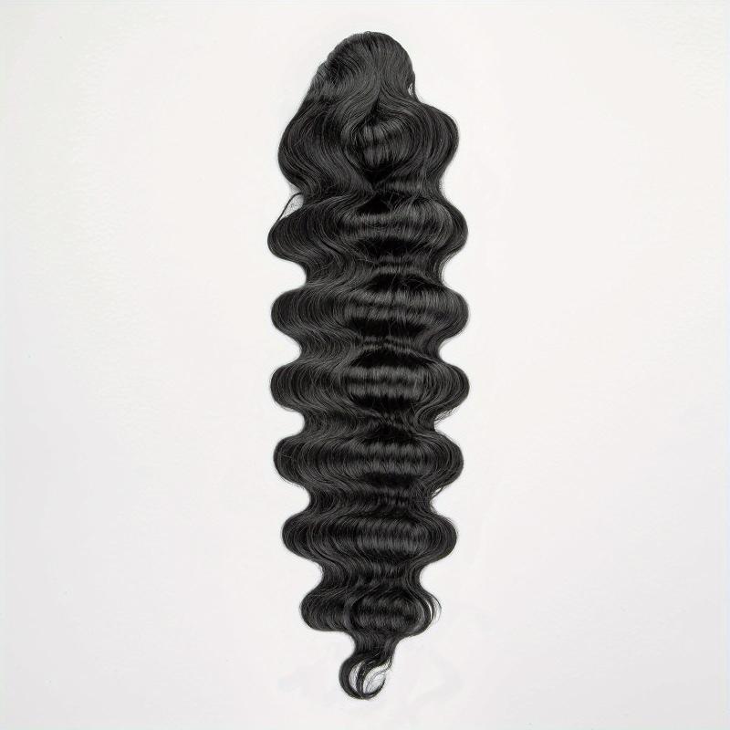 Long Deep Wave Ponytail Extensions Synthetic Fiber Drawstring Clip In Ponytail