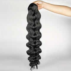 Long Deep Wave Ponytail Extensions Synthetic Fiber Drawstring Clip In Ponytail