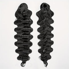 Long Deep Wave Ponytail Extensions Synthetic Fiber Drawstring Clip In Ponytail
