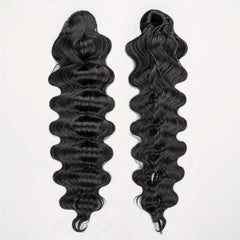 Long Deep Wave Ponytail Extensions Synthetic Fiber Drawstring Clip In Ponytail