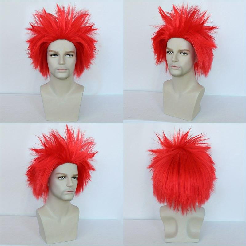 Red Spiky Layered Straight Cosplay Wig Men's Wigs for Halloween Costume Party