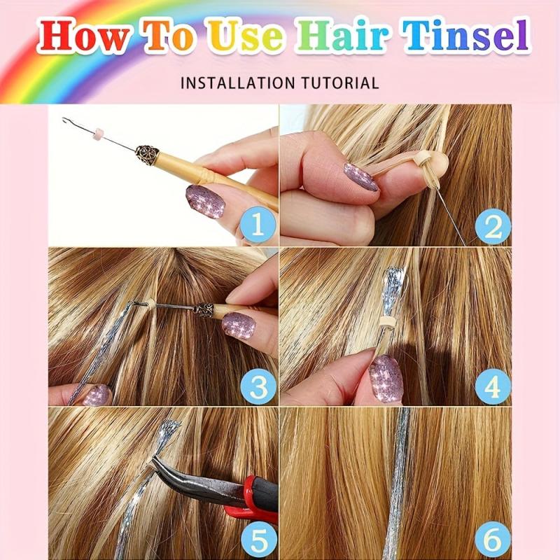 12 Colors Fairy Hair Extensions Tinsel Kit With Tool