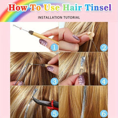 12 Colors Fairy Hair Extensions Tinsel Kit With Tool