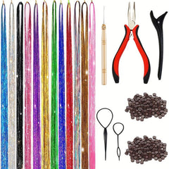 12 Colors Fairy Hair Extensions Tinsel Kit With Tool