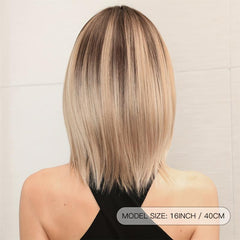Long Beige Wig With Dark Roots Straight Middle Part Wigs For Women