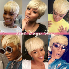 Honey Blonde Short Bob Human Hair Wig with Bangs