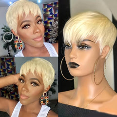 Honey Blonde Short Bob Human Hair Wig with Bangs