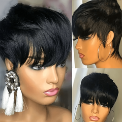 Honey Blonde Short Bob Human Hair Wig with Bangs
