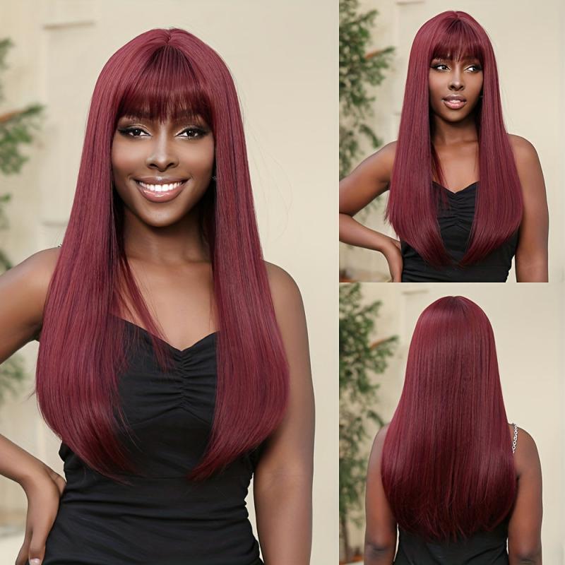 Ombre Red Straight Hair Wig with Bangs