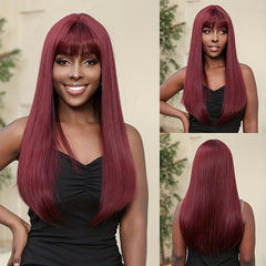 Ombre Red Straight Hair Wig with Bangs