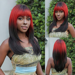 Ombre Red Straight Hair Wig with Bangs
