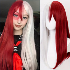 Two Tone Red Long Anime Cosplay Wig 60 96 Cm