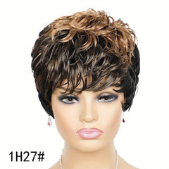 Foruiya Short Curly Wig Synthetic Wigs Pixie Wig With Bangs For Women