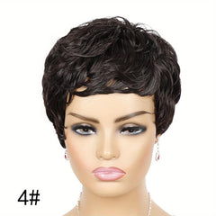 Foruiya Short Curly Wig Synthetic Wigs Pixie Wig With Bangs For Women