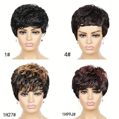 Foruiya Short Curly Wig Synthetic Wigs Pixie Wig With Bangs For Women